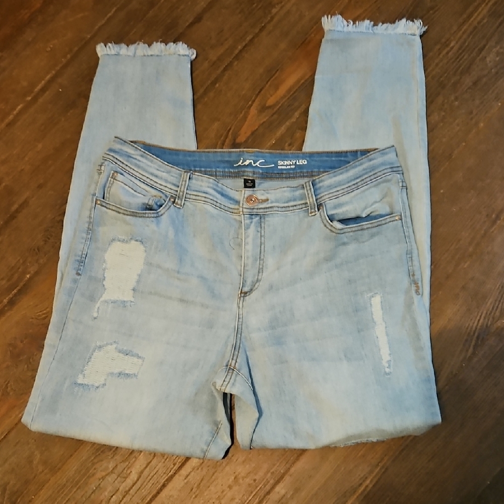 INC International Concepts Women's Distressed Light Blue Skinny Jeans